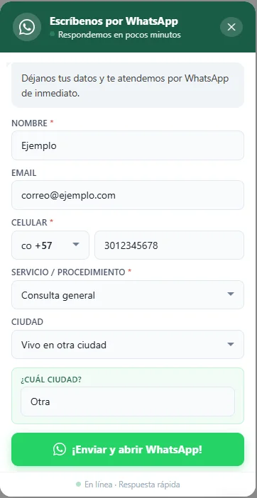 Formulario de DivoChat antes de abrir WhatsApp